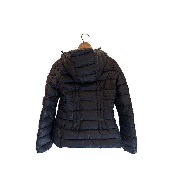 Moncler Down Puffer Jacket Womens XS 0 Black Hooded Zip Pockets Logo Patch - Picture 3 of 13